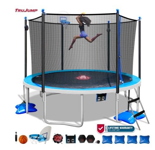View 1 of ****PARTS ONLY***TruJump 14 FT ULTIMATE MULTIPLAY Heavy Duty Outdoor Trampoline with Dunk Zone Basketball Hoop system, Safety Enclosure Net, Electron Shooter, Water Anchor, Flashlite Zone and Phone Pouch