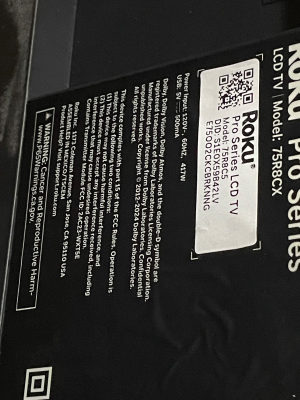 Photo 1 of *** DAMAGED MAJOR DAMAGE TO SCREEN ***Roku Smart TV 2025 – 75-Inch Pro Series, Mini-LED TV – RokuTV with Backlit Voice Remote Pro – Flat Screen 4K QLED Television with 120Hz Refresh Rate & Dolby Vision IQ, Live News, Sports, Entertainment