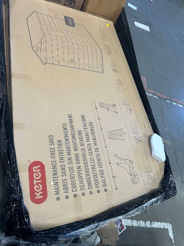 Photo 1 of ** MAY BE. A PARTIAL SET ***Keter Manor 4x6 Resin Outdoor Storage Shed Kit-Perfect to Store Patio Furniture, Garden Tools Bike Accessories, Beach Chairs and Lawn Mower, Grey & White