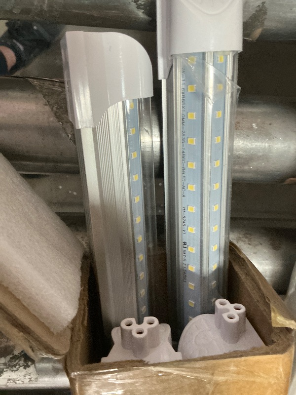 Photo 1 of (Pack of 4) Linkable LED Utility Shop Lights for Garage, 6FT, 60W, LED Tube Ceiling Light T8 Integrated Single Fixture, 6000K, 8000LM Daylight V Shape, Basement, Offices, Clear Lens, Plug and Play