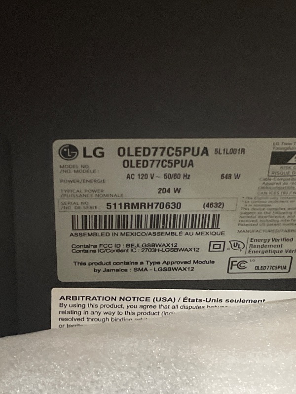 Photo 1 of **PARTS ONLY ***LG 77-Inch Class OLED evo AI 4K C5 Series Smart TV w/Dolby Atmos, Dolby Vision, HDR10, AI Super Upscaling 4K, Filmmaker Mode, Wow Orchestra, Alexa Built-in (OLED77C5PUA, 2025)

