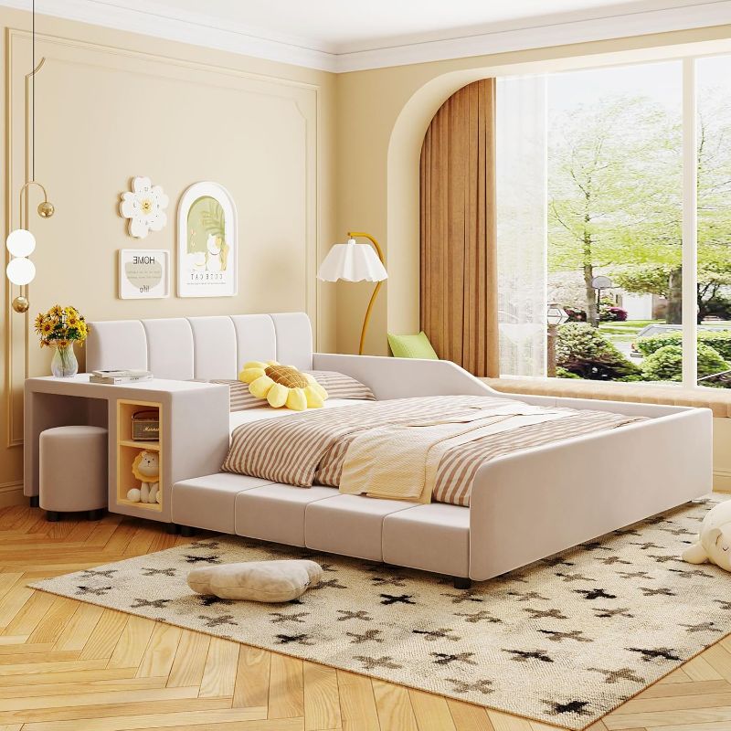Photo 1 of **PARTS ONLY** Merax Full Size Velvet Bed Frames Upholstered Grounded Bed,