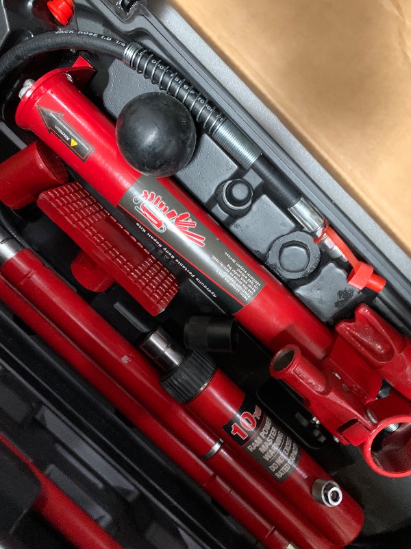 Photo 1 of 10 Ton Hydraulic Porta Power Kit with Wheeled Case, Heavy Duty Ram Pump & 4.6Ft Hose for Automotive Frame Repair, Farm Equipment, Industrial Maintenance