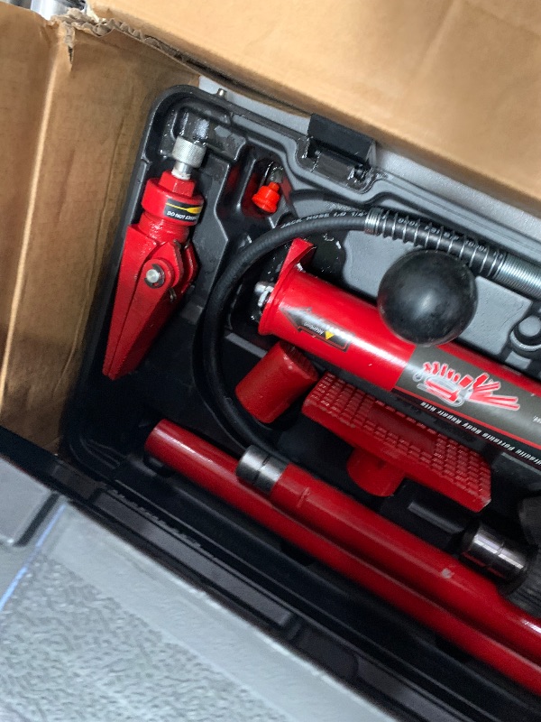 Photo 1 of 10 Ton Hydraulic Porta Power Kit with Wheeled Case, Heavy Duty Ram Pump & 4.6Ft Hose for Automotive Frame Repair, Farm Equipment, Industrial Maintenance