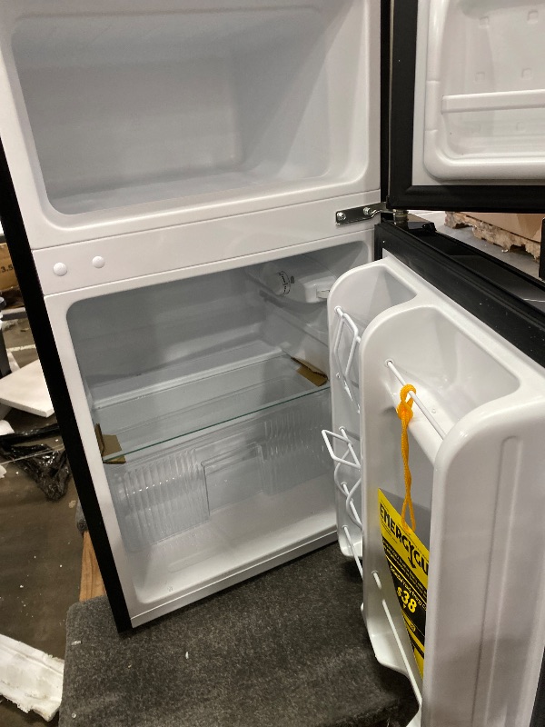 Photo 1 of **GLASS SHELVES SHATTERED INSIDE AND TRASHED**Midea WHD-113FSS1 Double Door Mini Fridge with Freezer for Bedroom Office or Dorm with Adjustable Remove Glass Shelves Compact Refrigerator, 3.1 cu ft, Stainless Steel