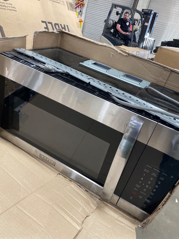 Photo 1 of **DOOR HANDLE IS BROKEN**Empava Over the Range Microwave Oven with Screen Touch Control, 1000 Watts, 300 CFM Venting and Sensor Cooking in Stainless Steel, EMPV-30OTR01, Silver