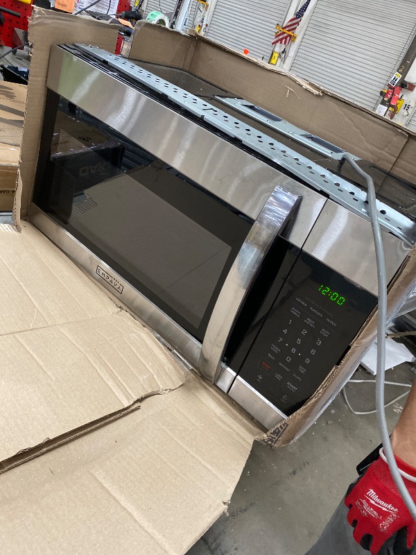 Photo 1 of **DOOR HANDLE IS BROKEN**Empava Over the Range Microwave Oven with Screen Touch Control, 1000 Watts, 300 CFM Venting and Sensor Cooking in Stainless Steel, EMPV-30OTR01, Silver