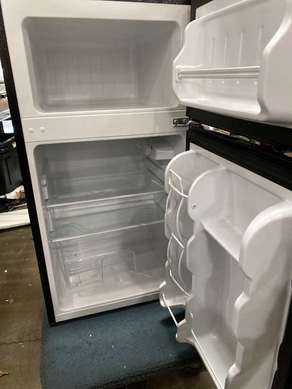 Photo 1 of ***HEAVY USE DOESNT GET COLD ***Thomson model TFR834-B-6COM Double Door Mini Fridge with Freezer for Bedroom Office or Dorm with Adjustable Remove Glass Shelves Compact Refrigerator, 3.1 cu ft, Stainless Steel