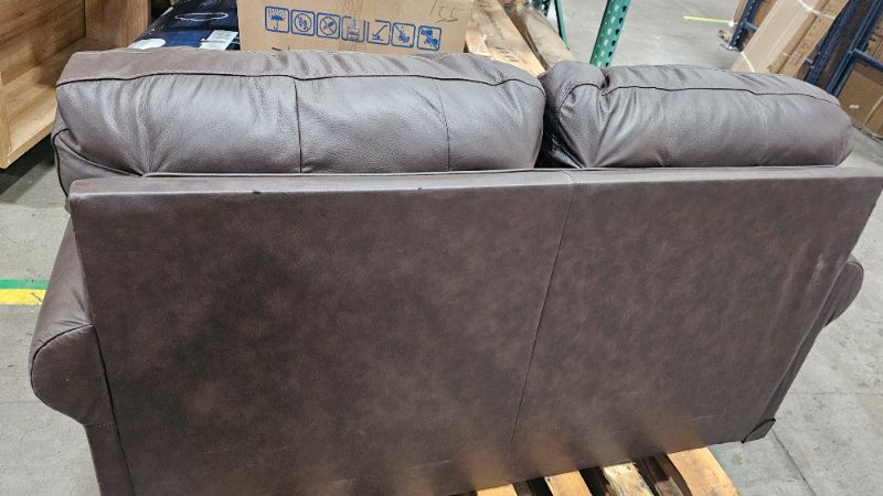 Photo 1 of **Had scratches and damage**Signature Design by Ashley Colleton Traditional Loveseat with Nailheads, Top Grain Leather and Skillfully Matched Leather, 67" W x 40" D x 39" H, Dark Brown