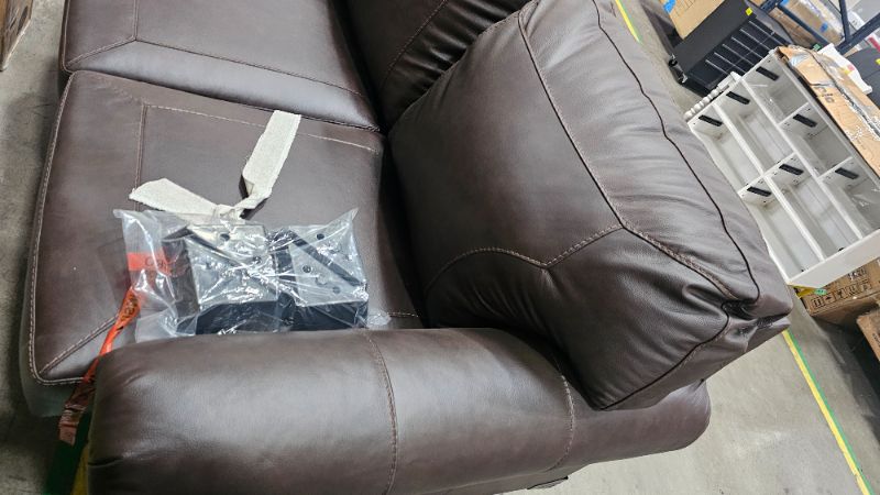 Photo 1 of **Had scratches and damage**Signature Design by Ashley Colleton Traditional Loveseat with Nailheads, Top Grain Leather and Skillfully Matched Leather, 67" W x 40" D x 39" H, Dark Brown