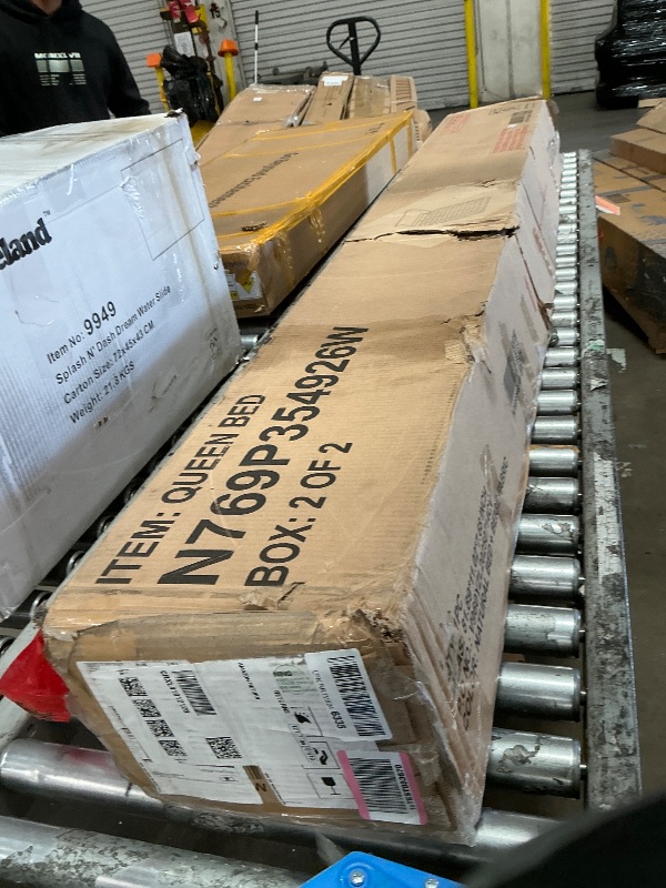 Photo 1 of **box 2 of2** Christopher Knight Home Lavia Fabric Upholstered Queen Size Bed Frame with Headboard, Modern Queen Bed Frame and Headboard, Wooden Slats Support, Easy Assembly, No Box Spring Needed, Beige+Natural