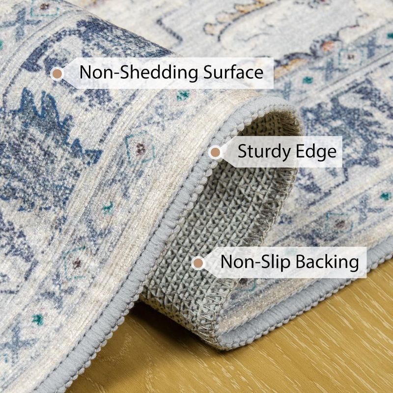 Photo 1 of (no packaging) BESTSWEETIE 8x10 Area Rug Washable Rugs for Living Room, No Pile Boho Carpet for Entryway Bedroom Dinning Room, Vintage Carpet Print Distressed Non-Slip, 8 x 10 ft, Beige Blue