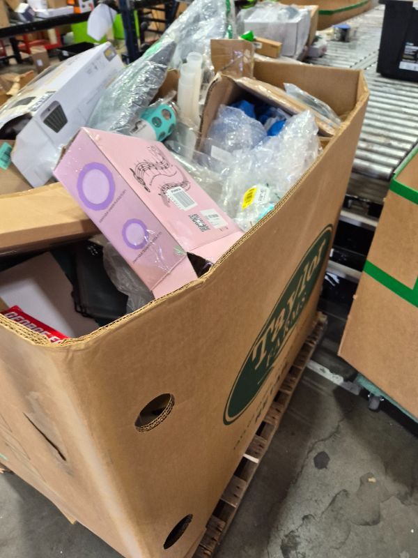 View 3 of
Box Size: 4-Foot Pallet (Truck/Trailer Pickup Only) | This 4-foot pallet contains roughly 200-300 assorted items, the same types we list for auction daily. Sourced from return centers, items are uninspected and may be new or gently used, with typical val