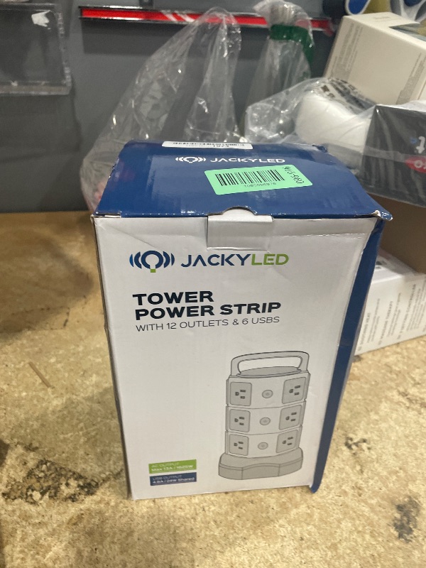 Photo 1 of ?10ft? Power Strip Tower JACKYLED Surge Protector Electric Charging Station with 13A 12 Outlets 6 USB Ports Heavy Duty Extension Cord for Home Office Computer Nightstand Laptop Phone White Black