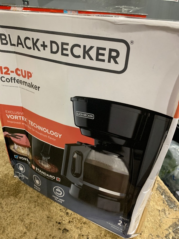 Photo 1 of **HEAVILY USED, NEEDS CLEANNING**BLACK+DECKER 12-Cup Coffee Maker with Easy On/Off Switch, Easy Pour, Non-Drip Carafe with Removable Filter Basket, Vortex Technology, Black