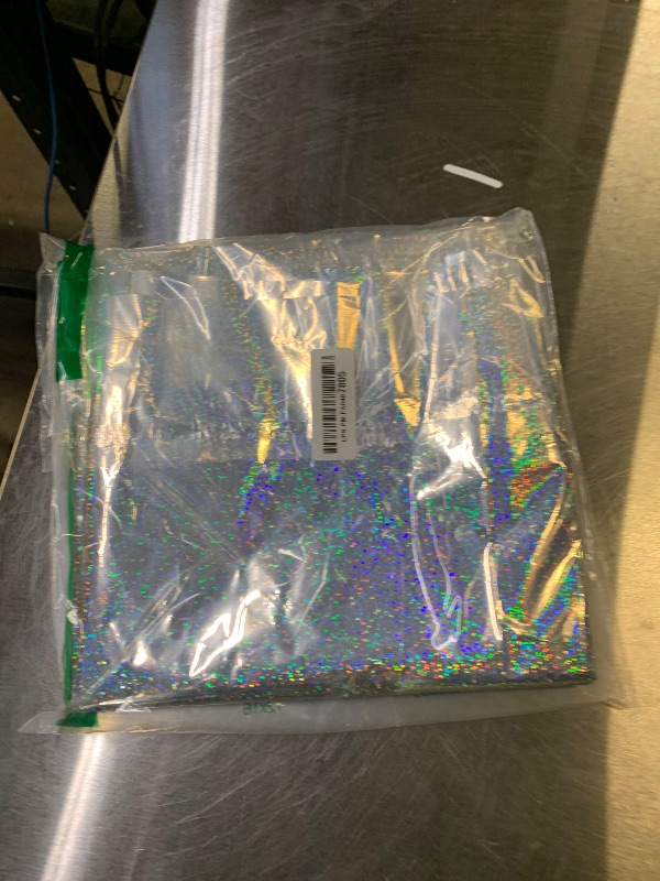 Photo 1 of 1 pcs Silver Holographic Tablecloths Shiny Disco Laser Table Cloths 40" x 108" Iridescence Plastic White Table Cover for Birthday Party Decoration Wedding Christmas Winter Grad Party Supplies