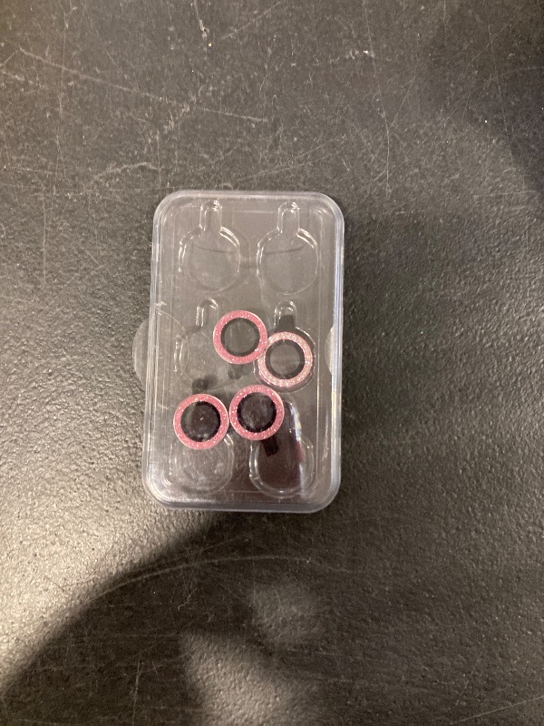 Photo 1 of AGVEE 3+3 6 Pack for iPhone 13 6.1 inch / 13 Mini 5.4 inch Camera Lens Cover Protector, Bling Diamond & Bling Glitter Metal Ring 9H Tempered HD Glass Camera Cover Protector Film, Bling-Pink