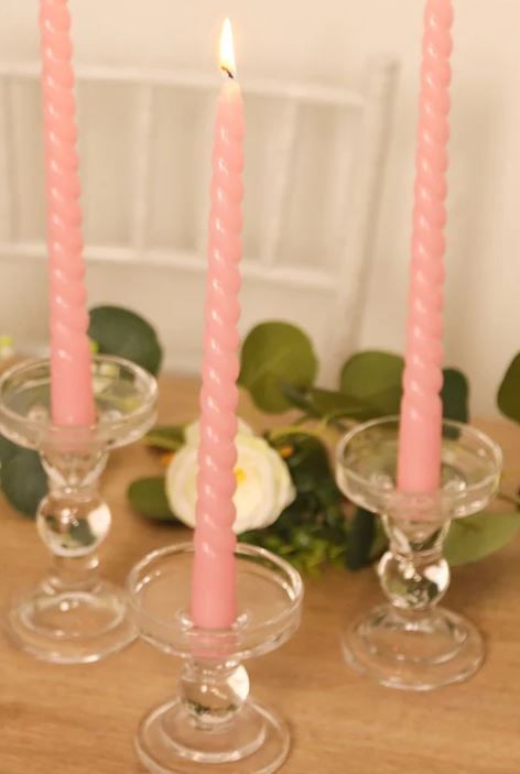 Photo 1 of 12-Pack Taper Candles Spiral Long Burn Wick Design Pink - Premium Unscented Wax Dinner Candle Sticks 11