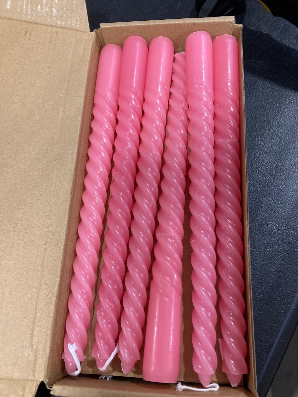Photo 1 of 12-Pack Taper Candles Spiral Long Burn Wick Design Pink - Premium Unscented Wax Dinner Candle Sticks 11