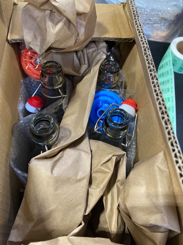 Photo 1 of 8 Pack [1 L / 33 fl. oz.] Swing Top Glass Bottles w/Airtight Stopper Lids – Flip Top Brewing Bottle for Fermentation, Kombucha, Mead, Vinegar, Beer, Kefir, Wine, Soda – With 8 Extra Seals & 2 Pourers