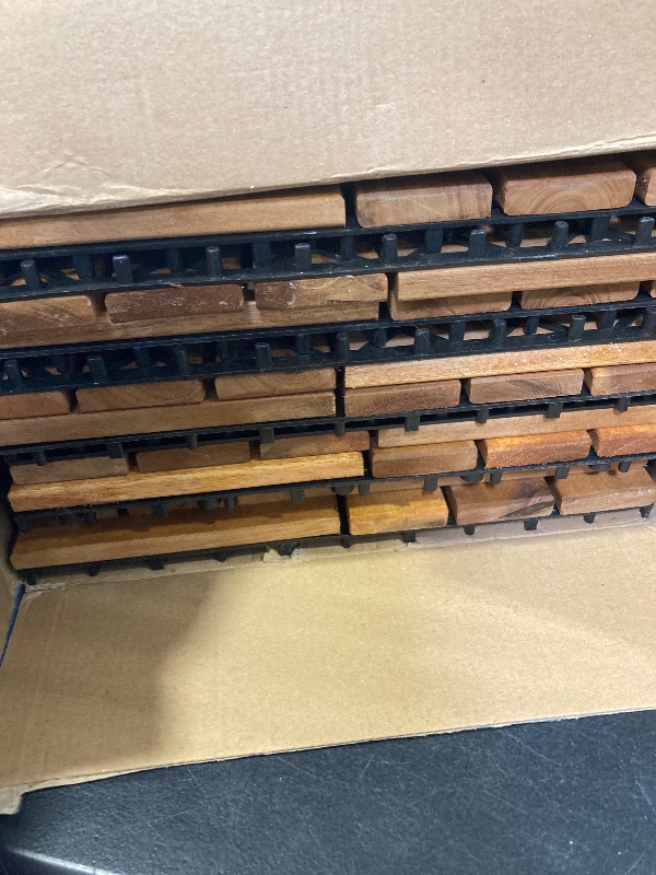 Photo 1 of 9 PCS Interlocking Deck Tiles 12" x 12"- Acacia Wood Deck Tiles for Indoor & Outdoor Use, Drainage, Non Slip, Easy Installation - Patio Flooring Outdoor Waterproof (Golden Teak)