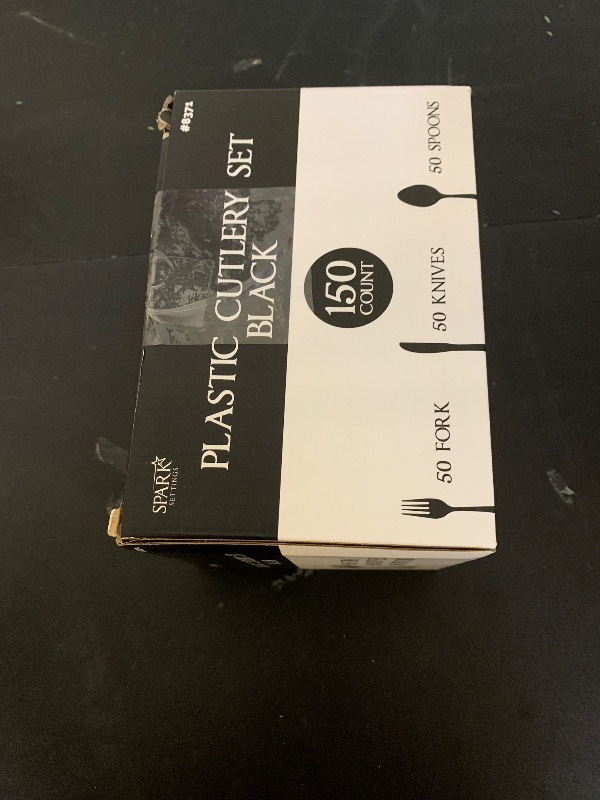 Photo 1 of 150 Pack Plastic Silverware Heavy Duty, Black Disposable Cutlery, 50 Spoons, 50 Forks, 50 Knives, Plastic Utensils Set for Home Office School Party Picnics Weddings & More - SparkSettings