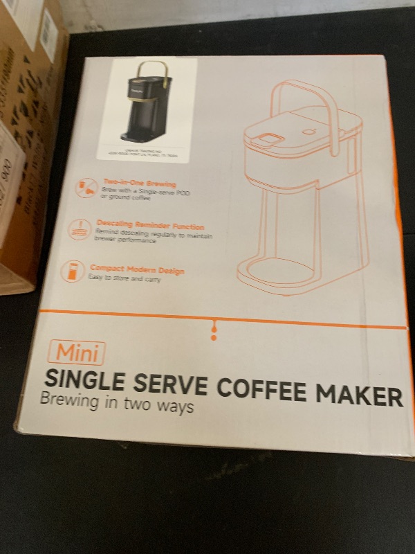 Photo 1 of Tastyle Single Serve One Cup Coffee Maker, for K Cups and Grounds, Mini Coffee Maker with Portable Handle, 6 to 12 Oz Brew Size, for Travel, Camping, Office, RV and Dorm, 120V, Black and Gold