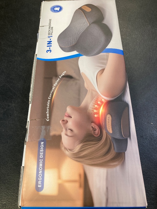 Photo 1 of 3-in-1 Neck Massager Pillow with Heating and Cervical Traction - Deep Tissue Massage for Pain Relief, Ergonomic Shoulder Massage Pillow, Neck Hump Corrector Ideal Gift for Women and Men Corded