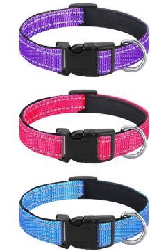 Photo 1 of 3 Pcs Reflective Dog Collar Soft Padded Breathable Adjustable Nylon Pet Collar with Safety Locking Buckle for Dogs Cats Puppy Pets Accessories (Small , Fresh Color)