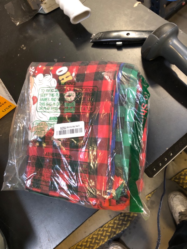 Photo 1 of 12 PCS Burlap Christmas Drawstring Gift Bags, 12x16in Buffalo Plaid Xmas Gift Bags w/Tags, Cotton Fabric Goody Gifts Treat Bag Xmas Sacks Large Reusable Gifts Wrapping Bag for Holiday Party Favors