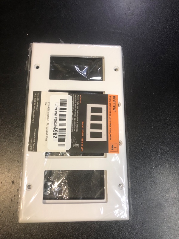 Photo 1 of [2 Pack] BESTTEN 4 Gang Decor Wall Plate, Standard Size Unbreakable Polycarbonate Outlet and Switch Cover, H4.53” x W8.23”, UL Listed, White