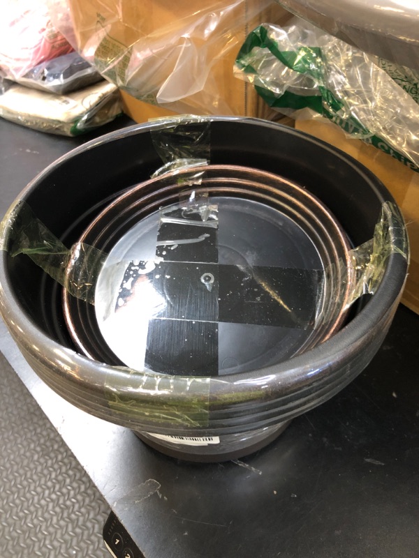 Photo 1 of 10 Inch Planters Plant Pots Indoor Outdoor, 4 Pack Plastic Flower Pot for Indoor Plants with Drainage Holes & Trays, Resin Decorative Container Sets with Saucer for House Garden Copper