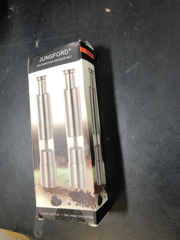 Photo 1 of [2 Pieces] Premium Stainless Steel Salt Grinder and Pepper Mill Set for Pepper Sea Salt Himalayan Salt and Spices with Thumb Button for One Hand Operation