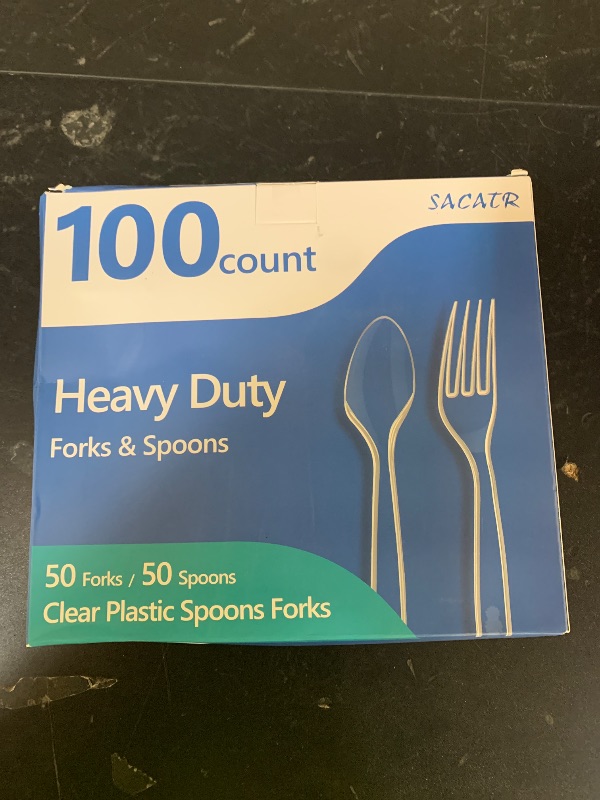 Photo 1 of 100 Count Plastic Silverware Heavy Duty -50 Forks, 50 Spoons, BPA-Free, Heat Resistant, Disposable Plastic Utensils Set, Plastic Cutlery Set, Plasticware Suitable for Party Everyday Use