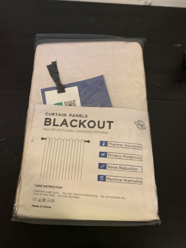 Photo 1 of 100% Blackout Shield Linen Blackout Curtains for Bedroom 84 Inches Long, Back Tab/Rod Pocket Living Room Drapes, Thermal Insulated Blackout Curtains 2 Panels Set, 50" W x 84" L, Cream