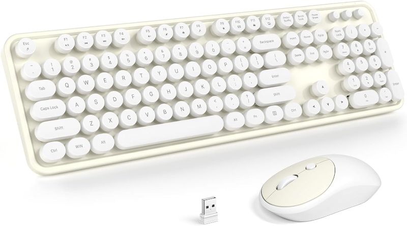Photo 1 of MOFII Wireless Keyboard and Mouse Combo, Computer Full Size 2.4G Plug and Play Wireless Typewriter Retro Round Keyboard for Windows, Computer, Desktop, PC, Notebook - (Off White) NO MOUSE INCLUDED