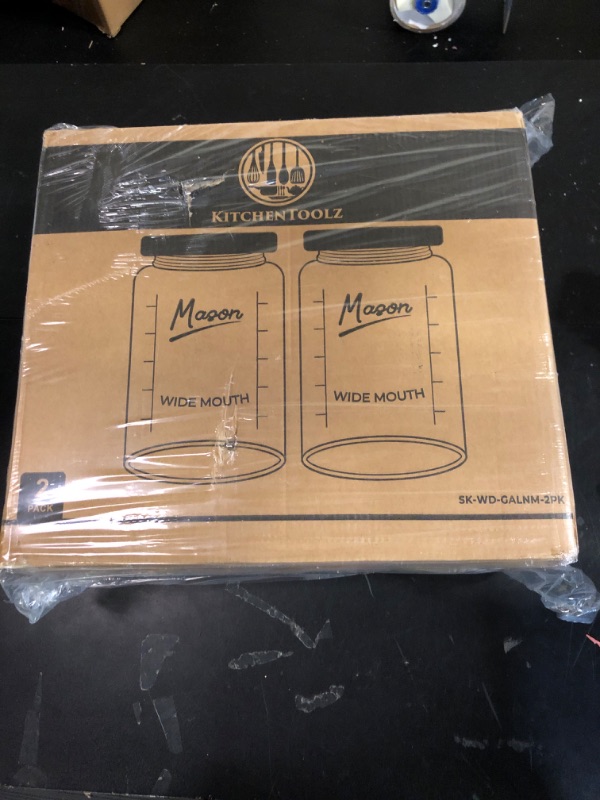 Photo 1 of 1 Gallon Glass Mason Jar with Airtight Wooden Lid, Wide Mouth Large Food Storage Container with Measurement Markings For Kitchen Pantry, Pickling, Cookies, Flour & Sugar - 2 Pack