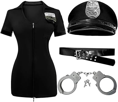 Photo 1 of 5 pcs Women Halloween Policewomen Outfit Costumes with Accessories Fancy Cop Costume Dress 3XL