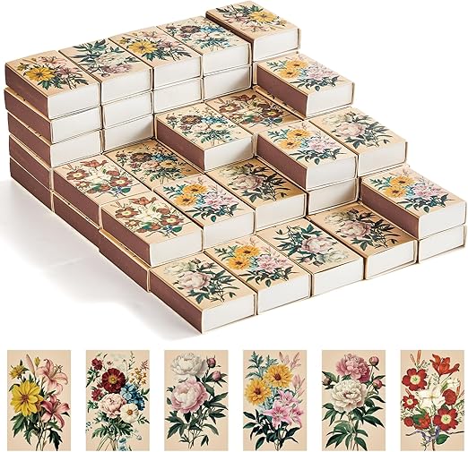 Photo 1 of 60PCS Blank Matches Containers 2.24 x 1.42 x 0.59 inches Vintage Flower Match Storage Boxes DIY Match Holder with Double-Sided Striker for Wedding Bridal Shower Baby Shower Party Favor(No Matches)