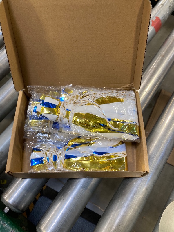 Photo 1 of 4P Navy-Blue White-Gold Foil Fringe Metallic Tassel-Garland, Tassels Banner Streamers for Parade Floats, Bachelorette, Wedding, Birthday, Halloween, Christmas, Bridal/Baby Shower Party Decorations