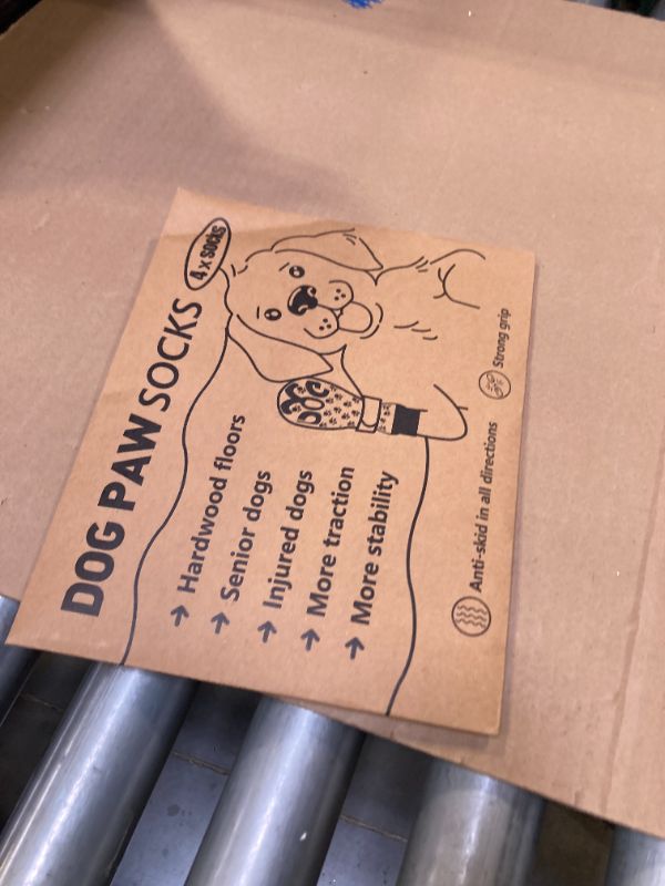 Photo 1 of Anti Slip Dog Socks to Prevent Licking Paws - Double Side Paw Covers Dogs Grip Sock for Hardwood Floors, No Twist Dog Booties Grippy Socks for Small Medium Large Senior Dogs, Dark Grey and Pink, L