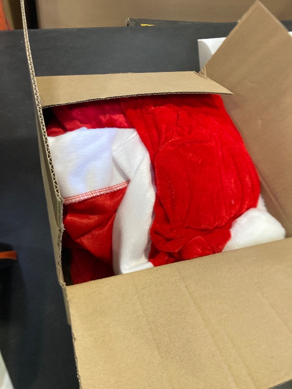 Photo 1 of 12 Foot Skeleton Christmas Outfit,Giant 12FT Skeleton Clothes Accessories Including Giant Santa Hat with Drawstring to Secure,Big Santa Bag,Inflatable Candy Cane,16.4FT Lights for Xtmas Outdoor Decor