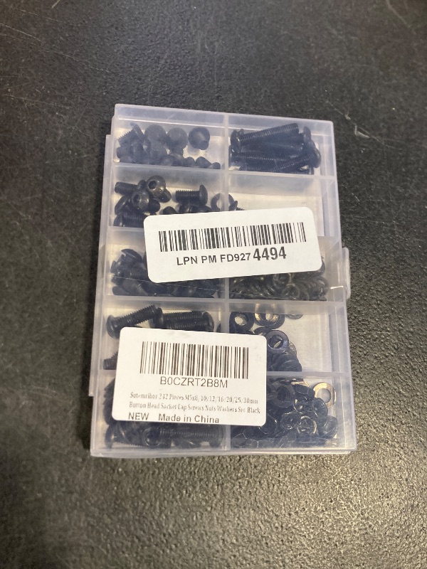View 2 of 242 Pieces M5 Screws Nuts Washers Set Black, Sutemribor M5 x 8/10/12/16/20/25/30mm Button Head Socket Cap Screws Nuts Washers Assortment Kit, 10.9 Grade Alloy Steel, Fully Threaded