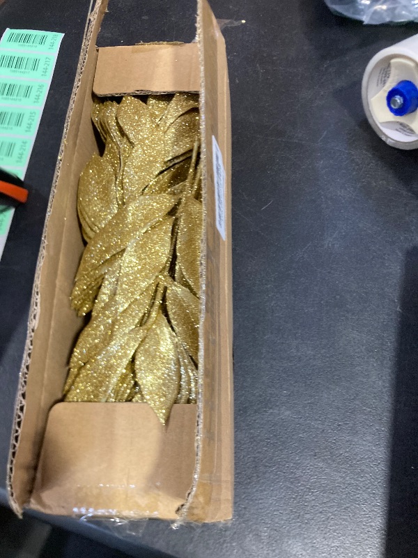 Photo 1 of 40 Pieces Gold Glittered Artificial Leaf Spray Picks 12" Tall for Christmas Winter Wedding Wreath Tree Swag Floral Arrangment Vase Bouquets Table Centerpieces Decoration