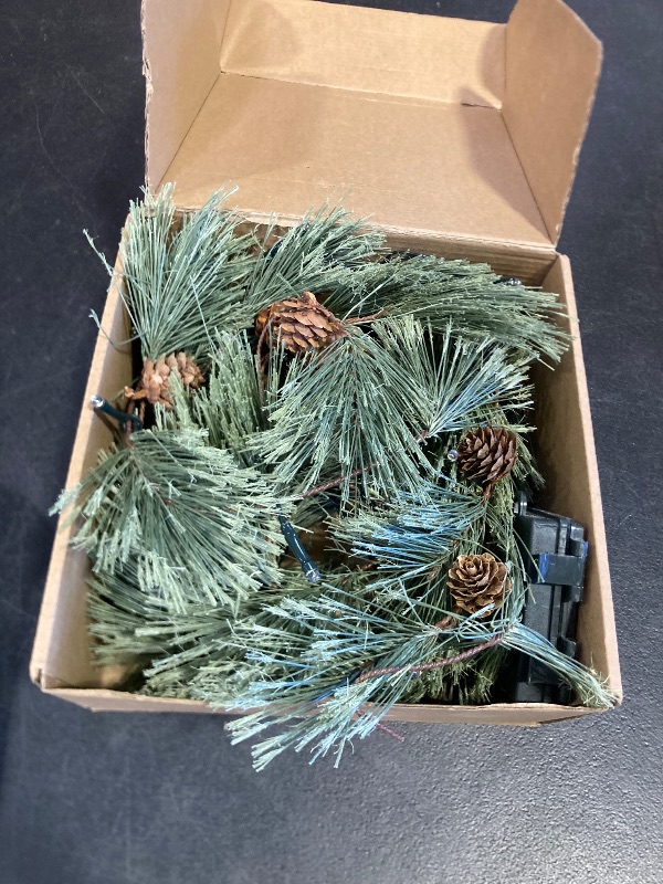 Photo 1 of 6.4ft Smokey Christmas Garland with Lights, Prelit Natual Rustic Cedar Pine Garland with Pine Cones for Home New Year, Mantle, Fireplace, Indoor Outdoor Decoration Simple Garland