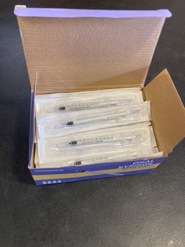 Photo 1 of 50 Pcs 1ml Syringes with Caps Oral Dispenser Individually Sterile Warpped for Medicine Dropper, Colostrum Collect Feeding Pets, Liquid