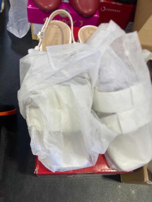 Photo 1 of Journee Womens Woven Slingback Inset Low Covered Block Heel Open Square Toe Tabatha Comfort Foam Sandals White, 9