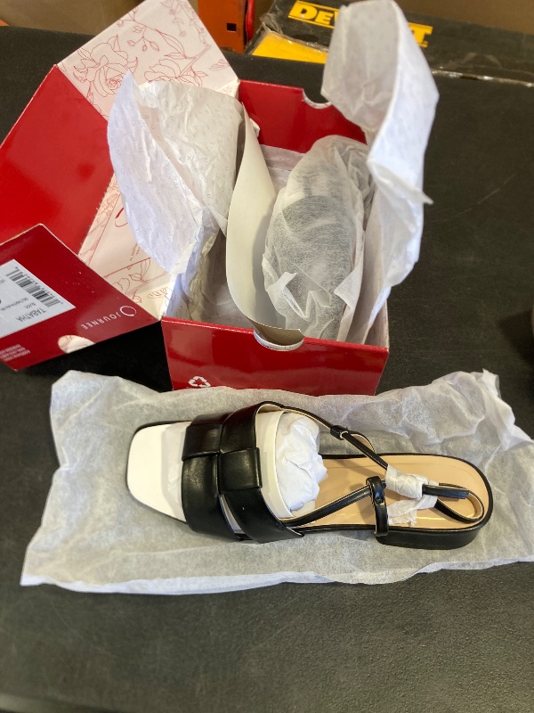 Photo 1 of Journee Womens Woven Slingback Inset Low Covered Block Heel Open Square Toe Tabatha Comfort Foam Sandals Black, 9