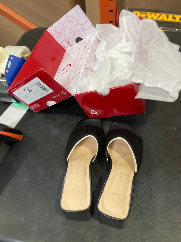 Photo 1 of Journee Collection Womens Shilin Stretch Knit Dress Sandals Cushioned Slip On Block Heel Open Square Toe Spring Summer Black, 7