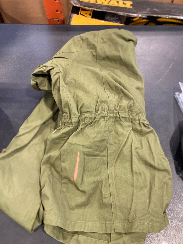 Photo 1 of Soulomelody Womens Military Anorak Jacket Zip Up Snap Button Parka Safari Utility Coat Outwear with Pockets Army Green large bleach stains